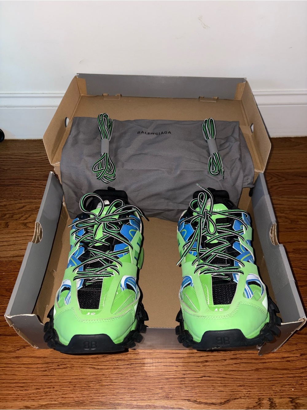 Balenciaga Men Neon Green Trail Sneakers
